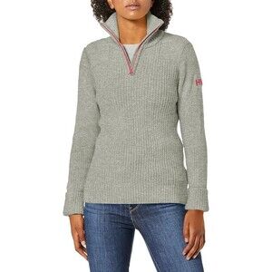 Helly Hansen Marka Wool 1/2 zip Pullover Sweater Grey Rib Knit, Small